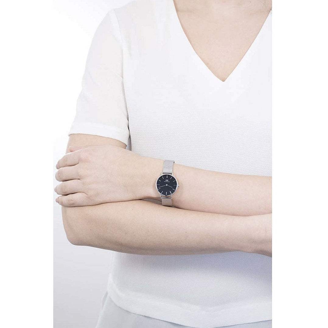 Shop Authentic Daniel Wellington Petite Sterling Black Dial Silver Mesh Bracelet Watch For Women - DW00100218 - Luxxuri