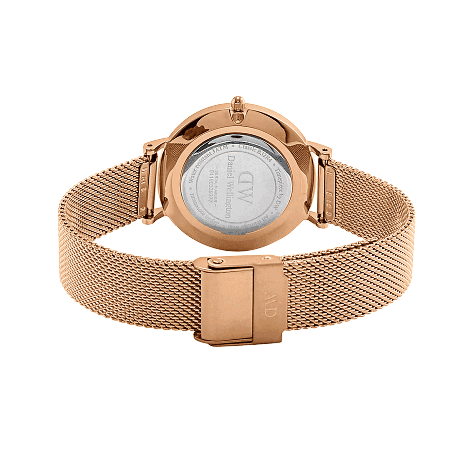 Shop Authentic Daniel Wellington Petite Melrose Black Dial Rose Gold Mesh Strap Watch For Women - DW00100303 - Luxxuri