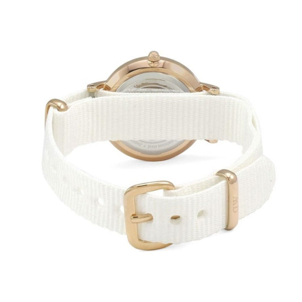 Shop Authentic Daniel Wellington Classic Petite Dover Black Dial White NATO Strap Watch For Women - DW00100314 - Luxxuri