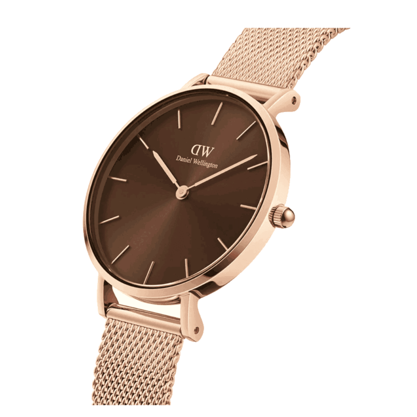 Shop Authentic Daniel Wellington Petite Melrose Brown Dial Rose Gold Mesh Strap Watch For Women - DW00100477 - Luxxuri