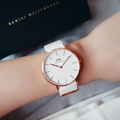 Shop Authentic Daniel Wellington Classic Dover White Dial White Nylon Strap Watch For Women - DW00100309 - Luxxuri