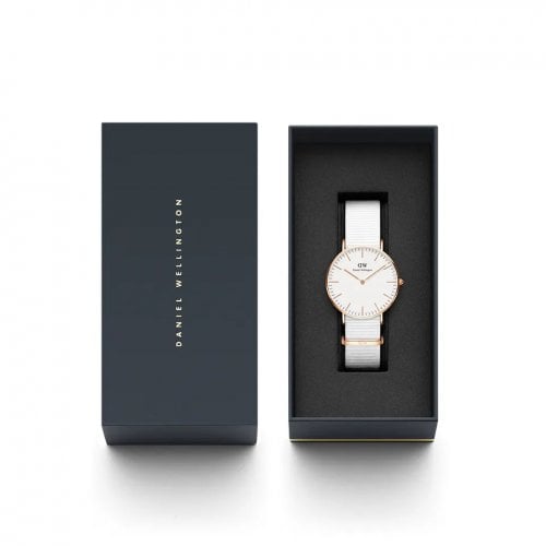 Shop Authentic Daniel Wellington Classic Dover White Dial White Nylon Strap Watch For Women - DW00100309 - Luxxuri