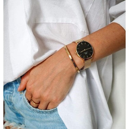 Shop Authentic Daniel Wellington Petite Evergold Black Dial Gold Mesh Strap Watch For Women - DW00100345 - Luxxuri