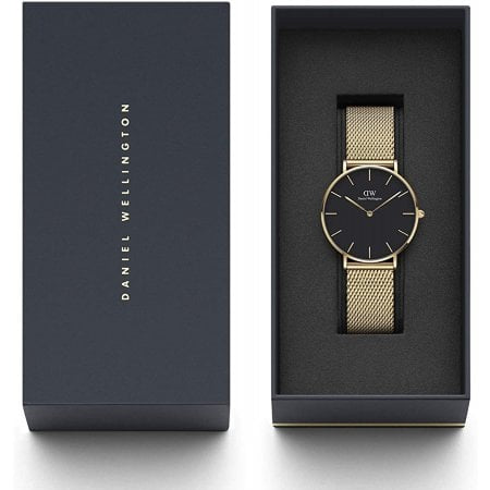 Shop Authentic Daniel Wellington Petite Evergold Black Dial Gold Mesh Strap Watch For Women - DW00100345 - Luxxuri