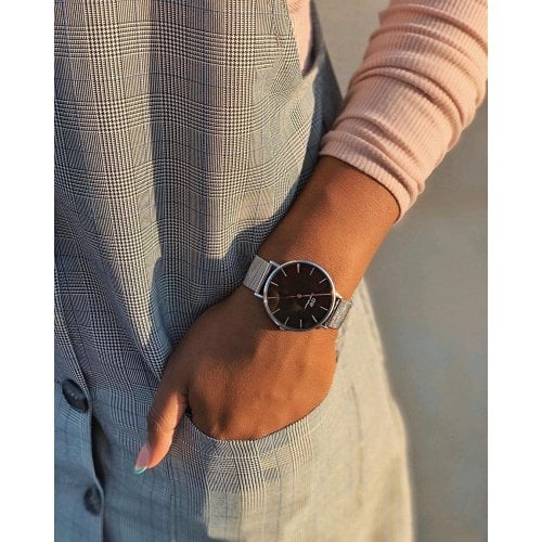 Shop Authentic Daniel Wellington Petite Sterling Black Dial Silver Mesh Bracelet Watch For Women - DW00100304 - Luxxuri