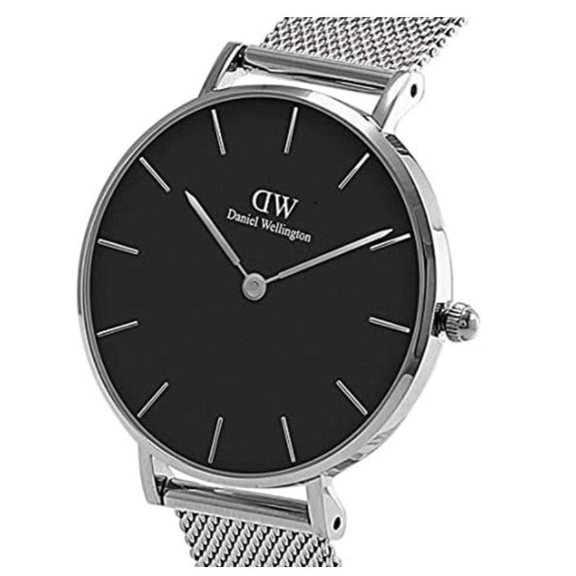 Shop Authentic Daniel Wellington Petite Sterling Black Dial Silver Mesh Bracelet Watch For Women - DW00100304 - Luxxuri