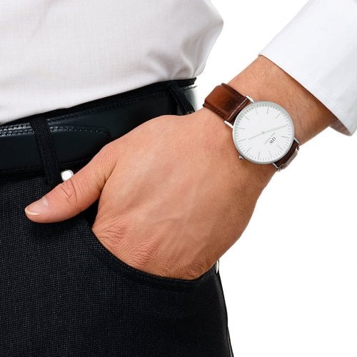 Shop Authentic Daniel Wellington Classic St Mawes White Dial Brown Leather Strap Watch For Men - DW00100021 - Luxxuri
