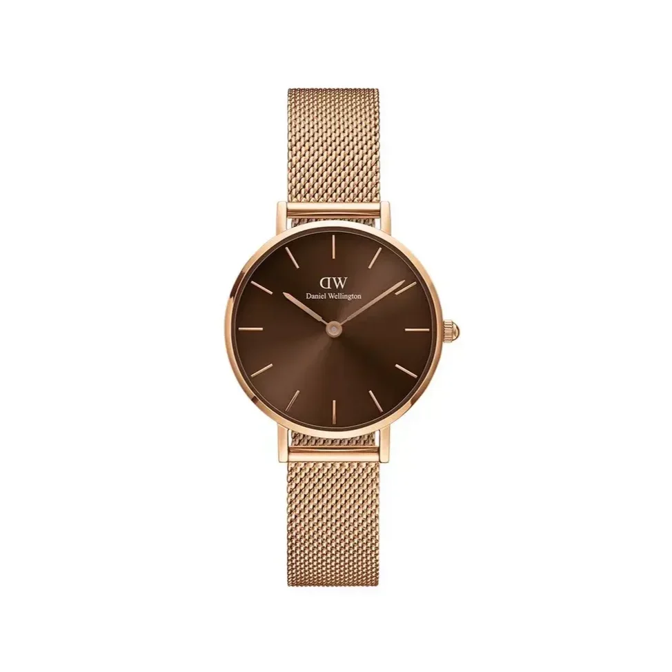 Shop Authentic Daniel Wellington Petite Amber Brown Dial Gold Mesh Strap Watch For Women - DW00100476 - Luxxuri
