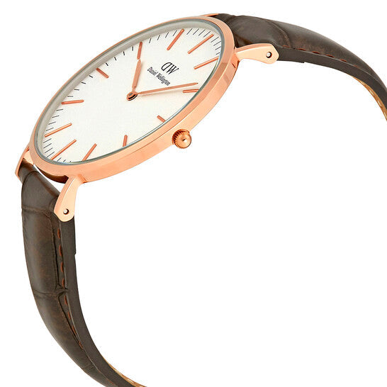 Shop Authentic Daniel Wellington Classic York White Dial Brown Leather Strap Watch For Men - DW00100011 - Luxxuri