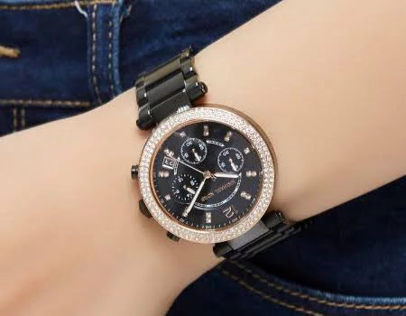 Shop Authentic Michael Kors Parker Diamonds Black Dial Black Steel Strap Watch for Women - MK5885 - Luxxuri