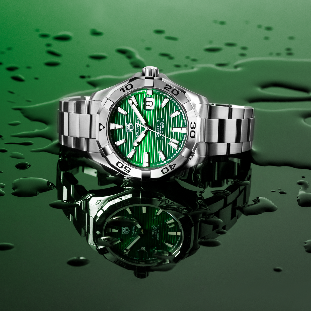 Shop Authentic Tag Heuer Aquaracer Calibre 5 Automatic Green Dial Silver Steel Strap Watch for Men - WAY2015.BA0927 - Luxxuri
