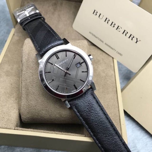 Shop Authentic Burberry The City Grey Dial Black Leather Strap Watch for Men - BU9030 - Luxxuri