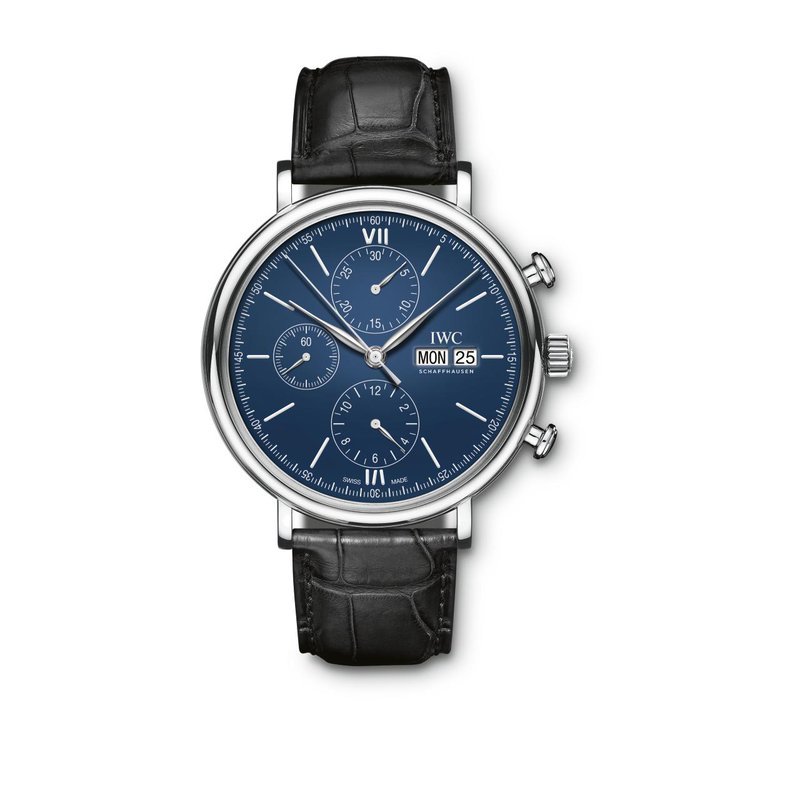 Shop Authentic IWC Portofino Chronograph Blue Dial Black Leather Strap Watch for Men - IW391023 - Luxxuri
