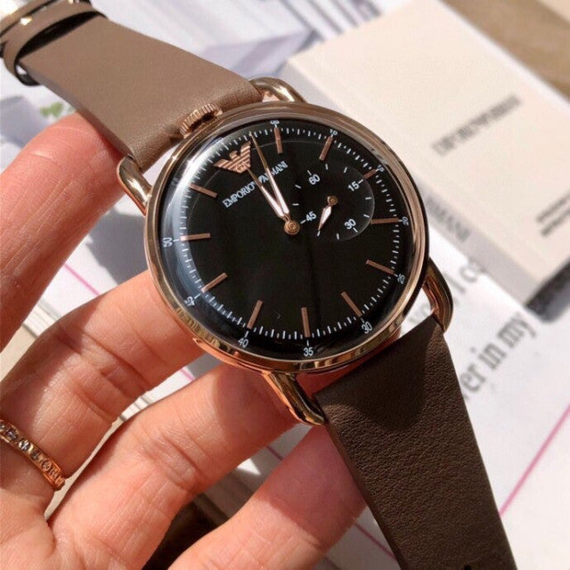 Shop Authentic Emporio Armani Aviator Quartz Black Dial Brown Leather Strap Watch For Men - AR11337 - Luxxuri