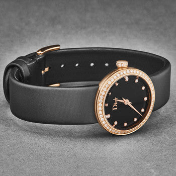 Shop Authentic Dior La D De Diamonds Black Dial Black Leather Strap Watch for Women - CD047170A005 0000 - Luxxuri