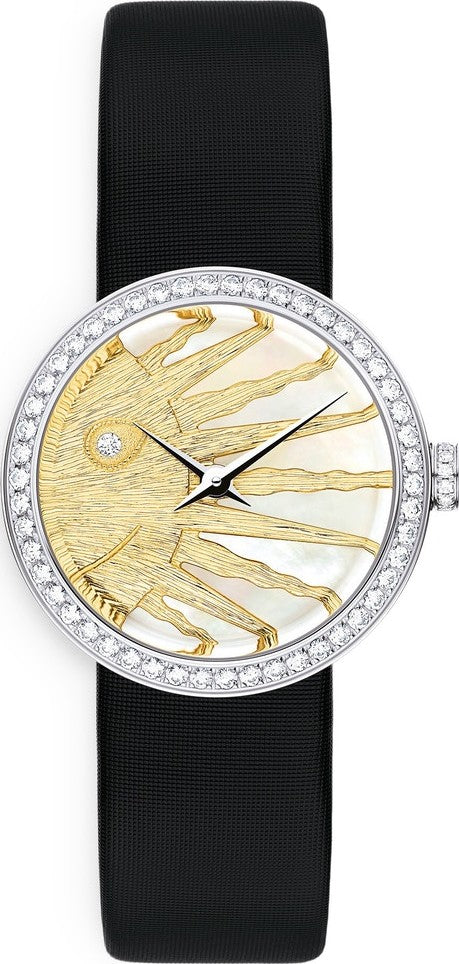 Shop Authentic Dior La D De Dior Dior Rose Céleste Diamonds Mother of Pearl Dial Black Leather Strap Watch for Women - CD04711X1001 0000 - Luxxuri