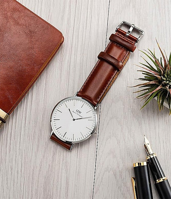 Shop Authentic Daniel Wellington Classic St Mawes White Dial Brown Leather Strap Watch For Men - DW00100021 - Luxxuri