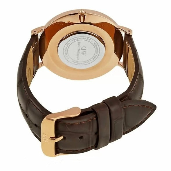 Shop Authentic Daniel Wellington Classic York White Dial Brown Leather Strap Watch For Men - DW00100011 - Luxxuri