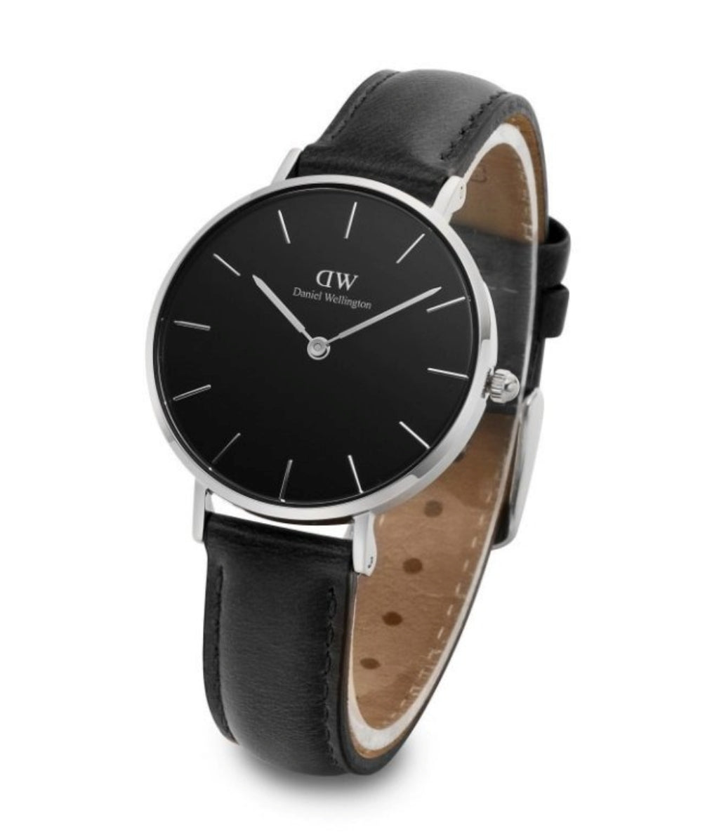 Shop Authentic Daniel Wellington Petite Sheffield Black Dial Black Leather Strap Watch For Women - DW00100180 - Luxxuri