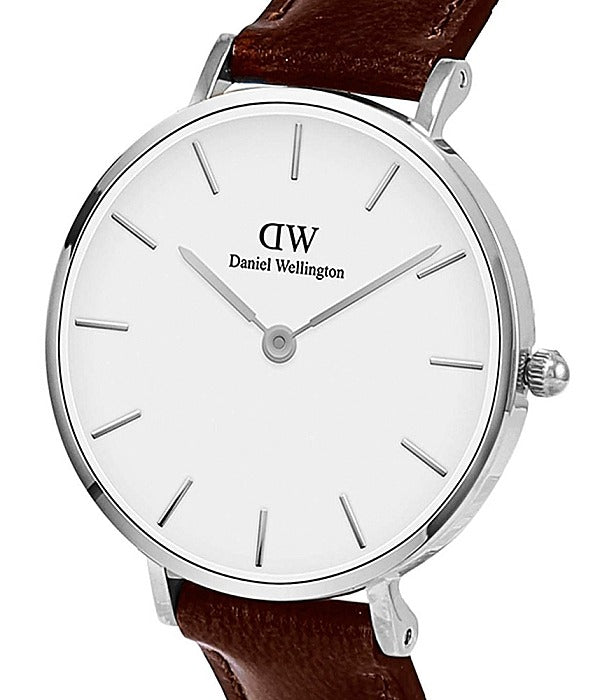 Shop Authentic Daniel Wellington Petite White Dial Brown Leather Strap Watch For Women - DW00100243 - Luxxuri