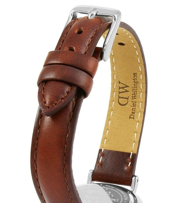 Shop Authentic Daniel Wellington Petite White Dial Brown Leather Strap Watch For Women - DW00100243 - Luxxuri