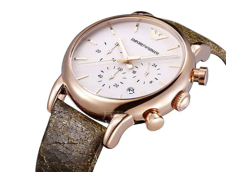 Shop Authentic Emporio Armani Classic Chronograph White Dial Brown Leather Strap Watch For Men - AR1809 - Luxxuri