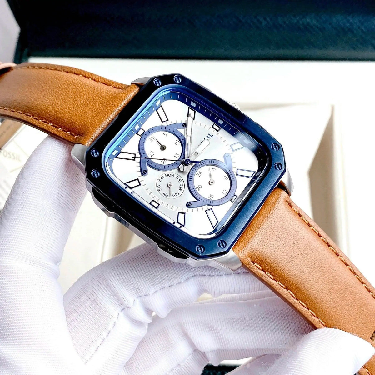 Shop Authentic Fossil Inscription Multifunction Silver Dial Brown Leather Strap Watch for Men - BQ2658 - Luxxuri