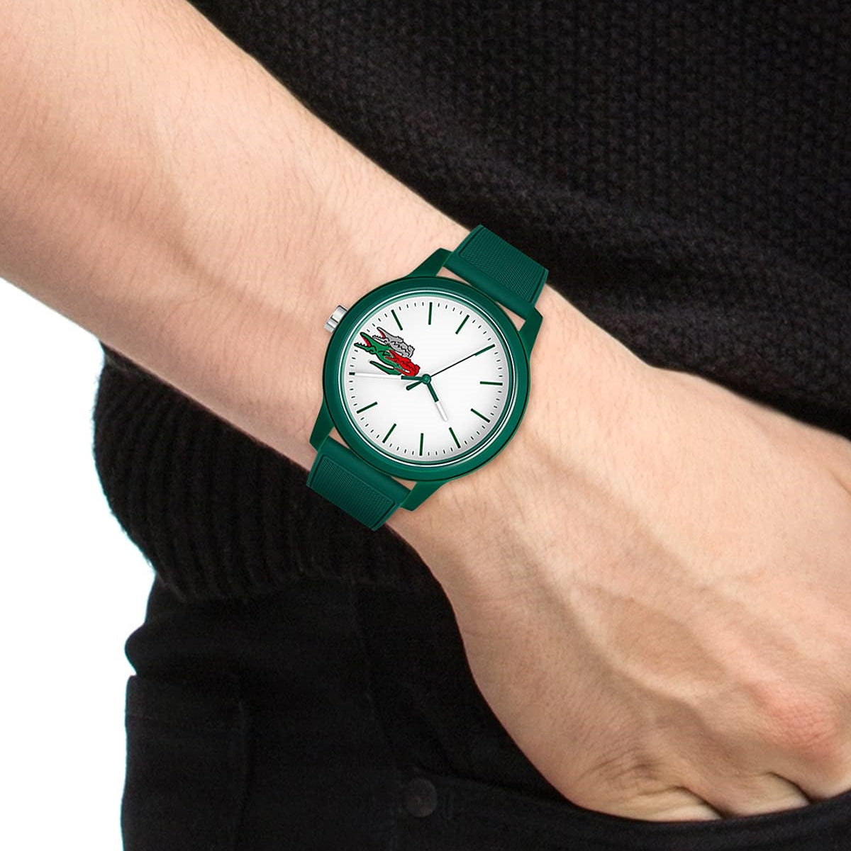 Lacoste 12.12 White Dial Green Silicon Strap Watch for Men - 2011135