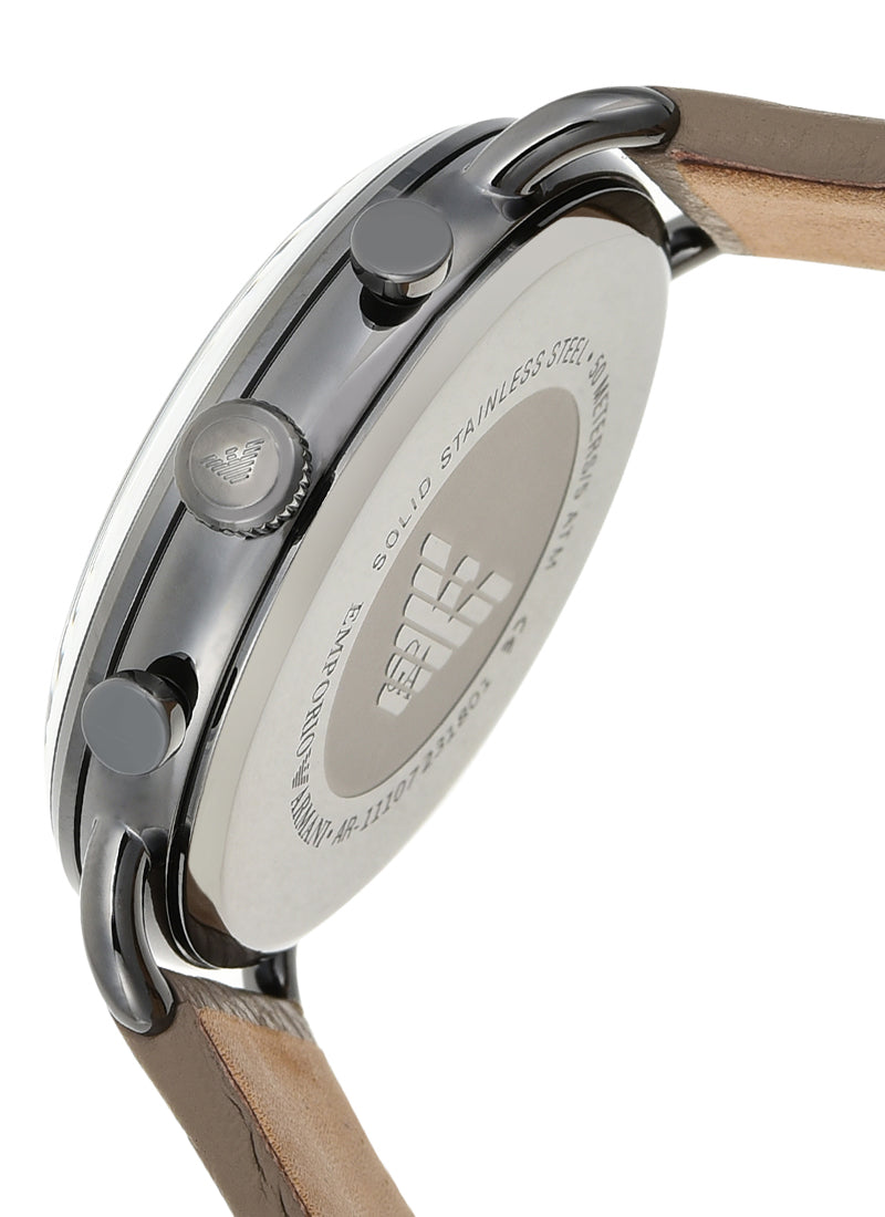 Shop Authentic Emporio Armani Aviator Chronograph Quartz Grey Dial Beige Leather Strap Watch For Men - AR11107 - Luxxuri