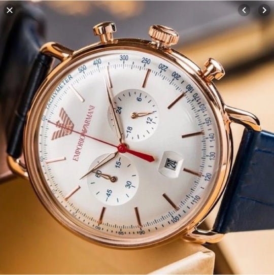 Shop Authentic Emporio Armani Aviator Silver Dial Blue Leather Strap Watch For Men - AR11123 - Luxxuri