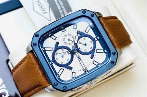 Shop Authentic Fossil Inscription Multifunction Silver Dial Brown Leather Strap Watch for Men - BQ2658 - Luxxuri