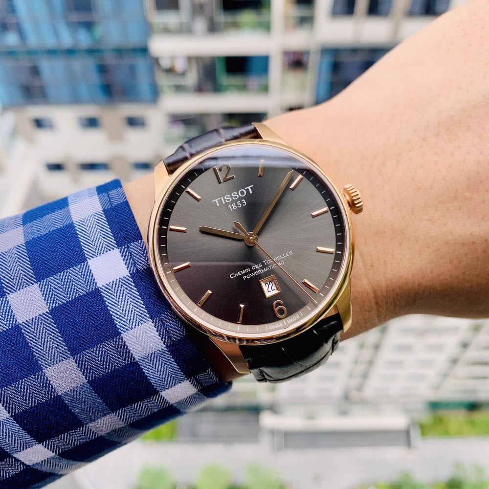 Shop Authentic Tissot T Classic Chemin Des Tourelles Powermatic 80 Brown Dial Brown Leather Strap Watch for Men - T099.407.36.447.00 - Luxxuri