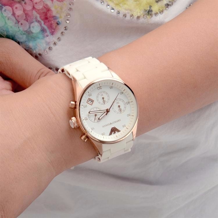 Shop Authentic Emporio Armani Sportivo Silver Dial White Silicone Strap Watch For Women - AR5920 - Luxxuri