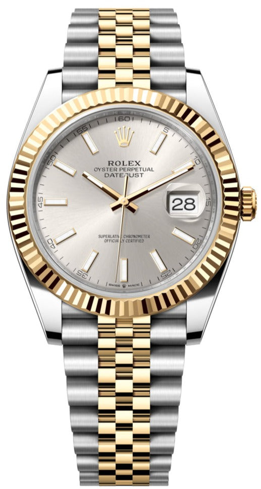 Shop Authentic Rolex Datejust 41 Silver Dial Two Tone Oystersteel & Yellow Gold Jubilee Bracelet Watch for Men - M126333-0002 - Luxxuri