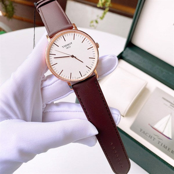 Shop Authentic Tissot T Classic Everytime White Dial Brown Leather Strap Watch for Men - T109.610.36.031.00 - Luxxuri