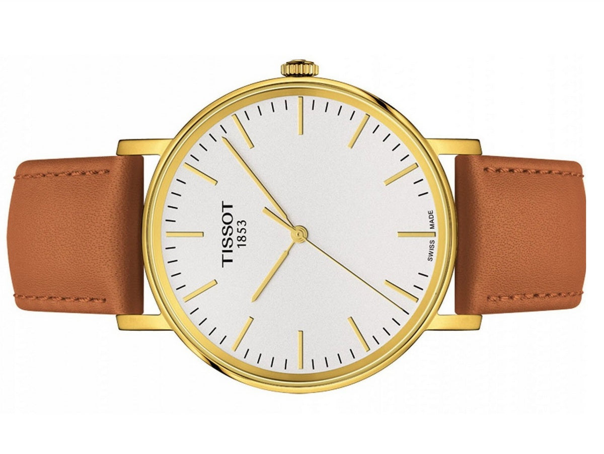Tissot T Classic Everytime White Dial Brown Leather Strap Watch For Men - T109.410.36.031.00