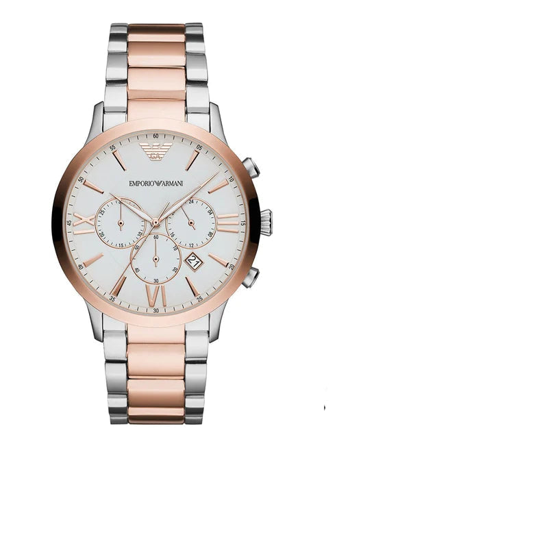 Emporio Armani Giovanni Chronograph Quartz White Dial Two Tone Steel Strap Watch For Men - AR11209