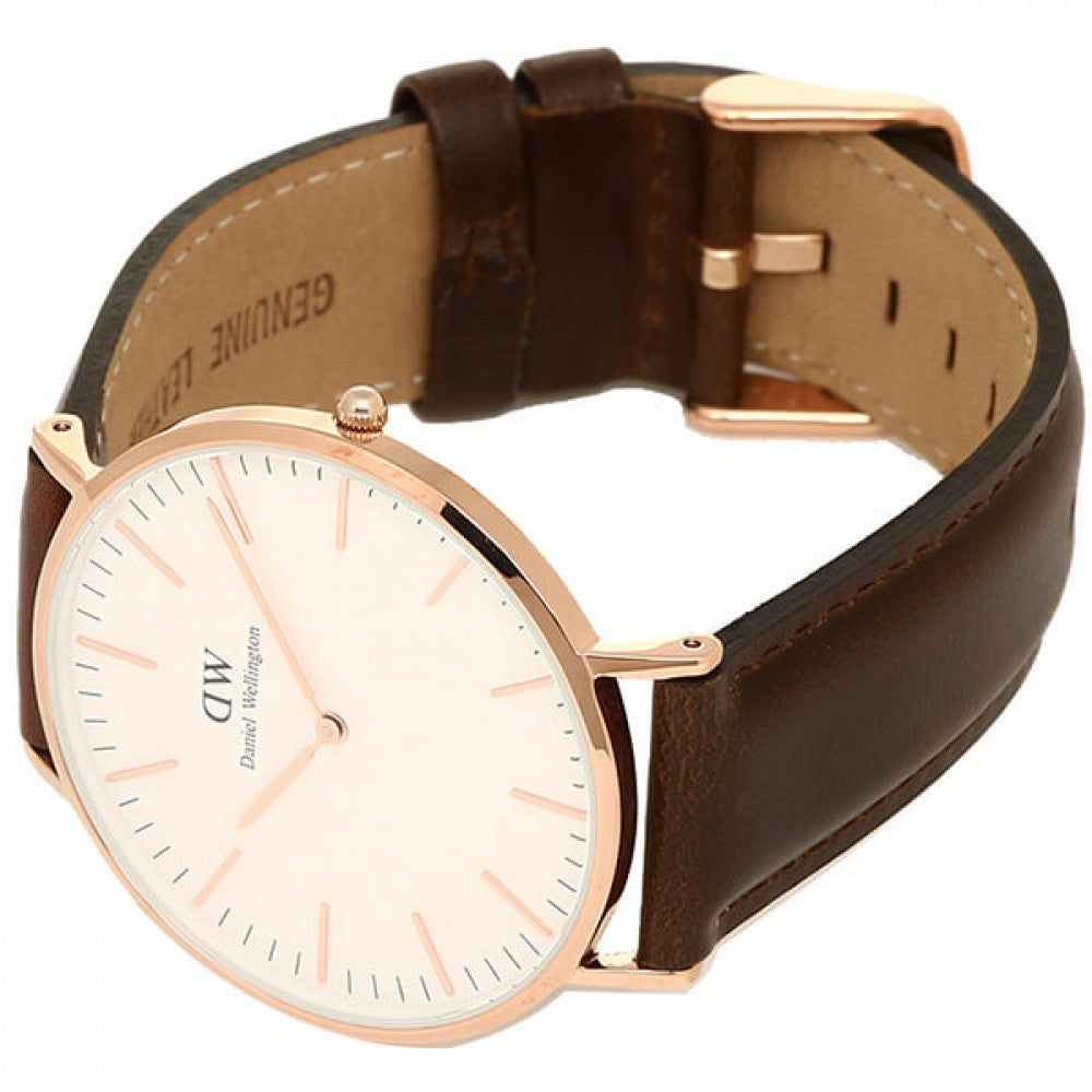 Shop Authentic Daniel Wellington Classic Bristol White Dial Brown Leather Strap Watch For Men - DW00100009 - Luxxuri