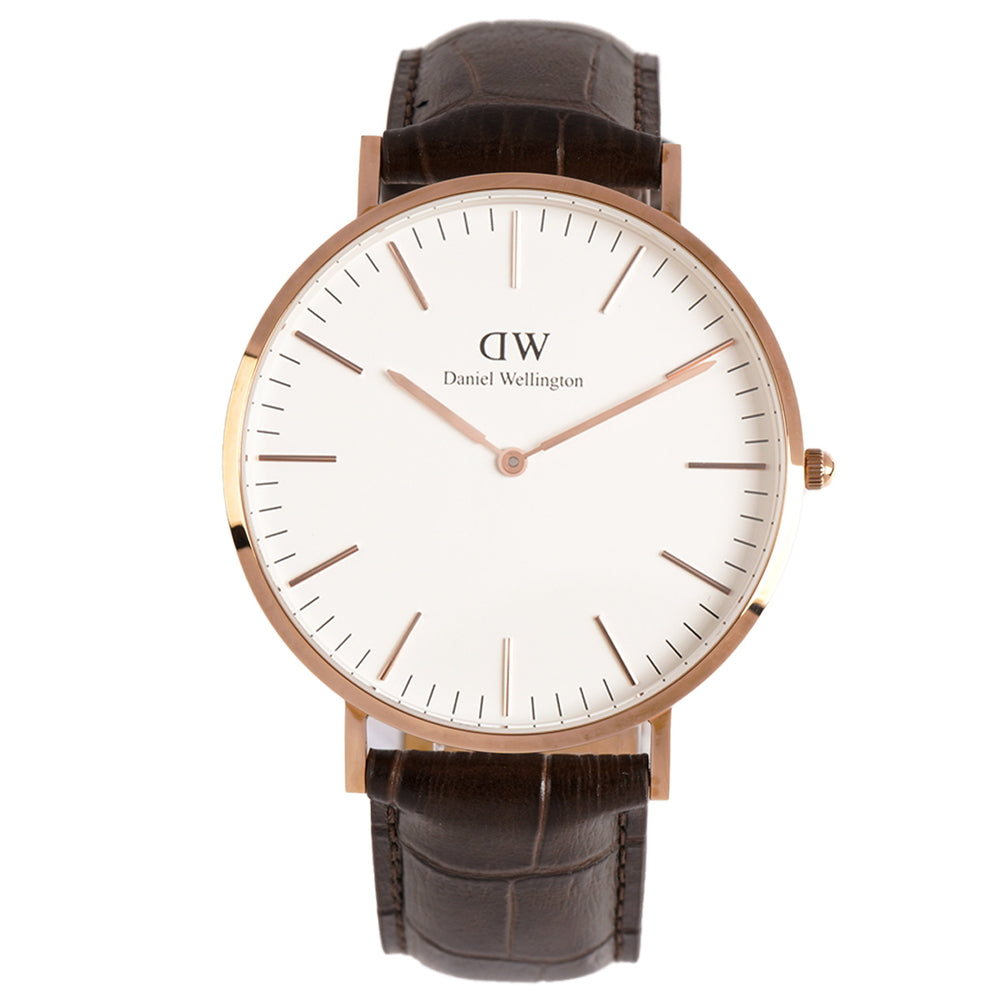 Shop Authentic Daniel Wellington Classic York White Dial Brown Leather Strap Watch For Men - DW00100011 - Luxxuri
