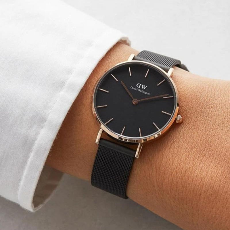 Shop Authentic Daniel Wellington Petite Ashfield Black Dial Black Mesh Strap Watch For Women - DW00100202 - Luxxuri
