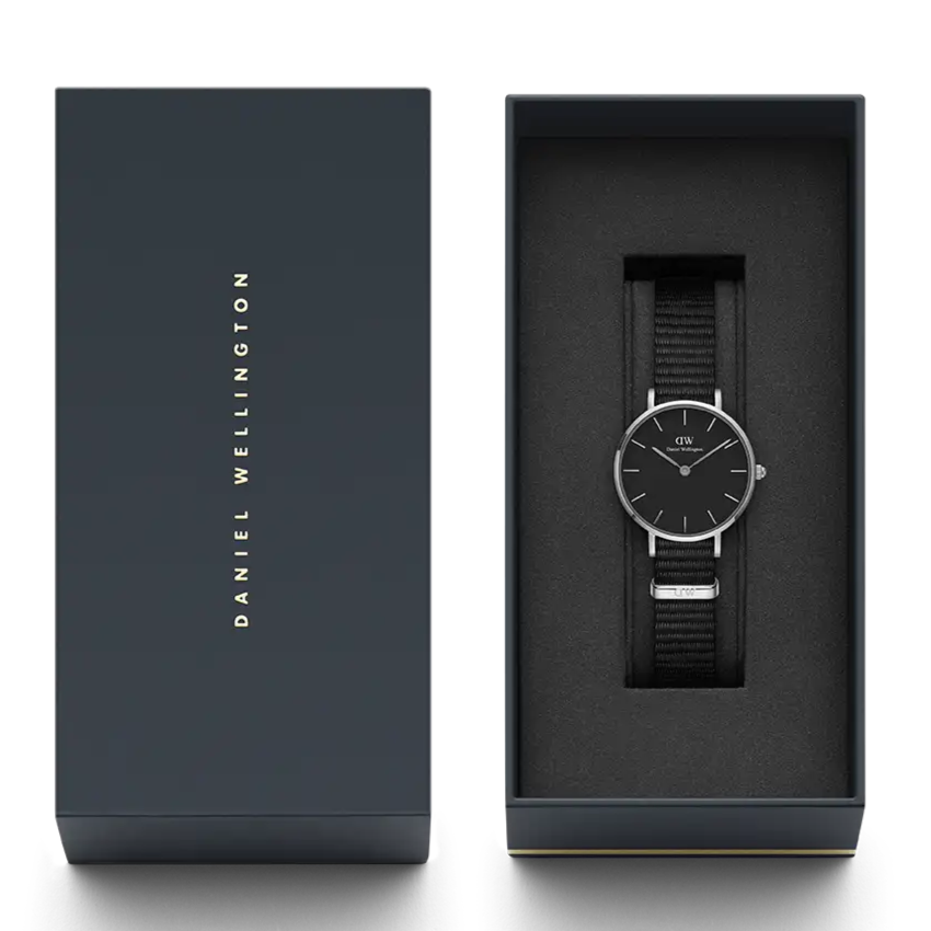 Shop Authentic Daniel Wellington Petite Cornwall Black Dial Black Nylon Strap Watch For Women - DW00100248 - Luxxuri