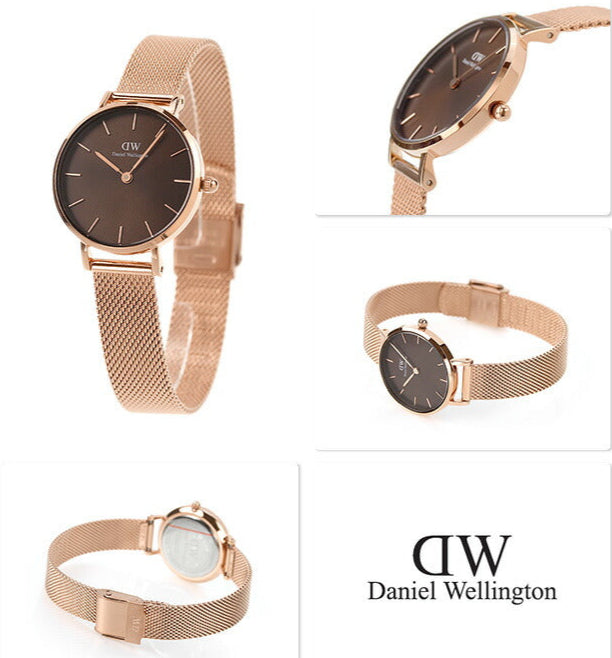 Shop Authentic Daniel Wellington Petite Amber Brown Dial Gold Mesh Strap Watch For Women - DW00100476 - Luxxuri