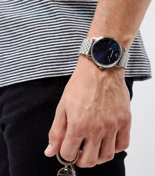 Shop Authentic Emporio Armani Kappa Quartz Blue Dial Silver Steel Strap Watch For Men - AR80010 - Luxxuri