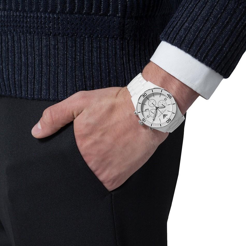 Shop Authentic Emporio Armani Ceramic Chronograph White Dial White Ceramic Strap Watch For Men - AR1424 - Luxxuri