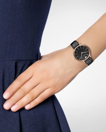 Shop Authentic Emporio Armani Kappa Quartz Black Dial Black Leather Strap Watch For Women - AR11064 - Luxxuri