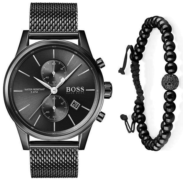 Hugo Boss Associate Chronograph Black Dial Black Mesh Bracelet Watch for Men - 1513769