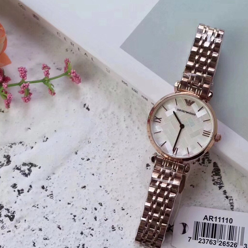 Shop Authentic Emporio Armani Mother of Pearl Dial Rose Gold Steel Strap Watch For Women - AR11110 - Luxxuri