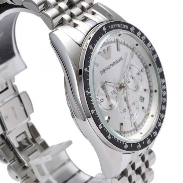 Shop Authentic Emporio Armani Sportivo Chronograph Silver Dial Silver Steel Strap Watch For Men - AR6073 - Luxxuri