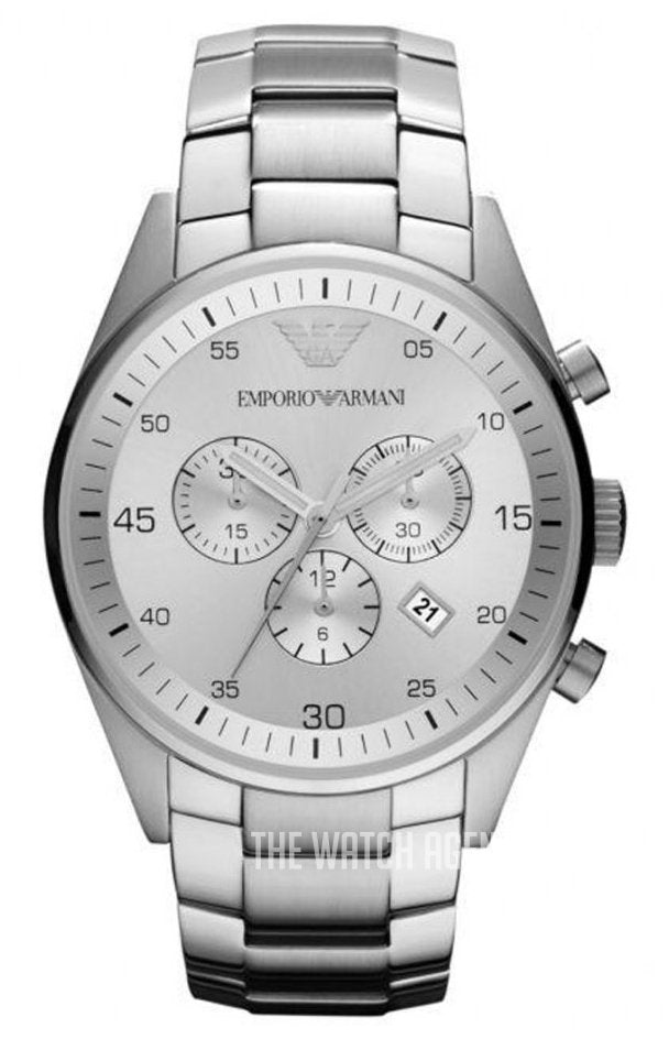 Shop Authentic Emporio Armani Sportivo Chronograph Silver Dial Silver Steel Strap Watch For Men - AR5963 - Luxxuri