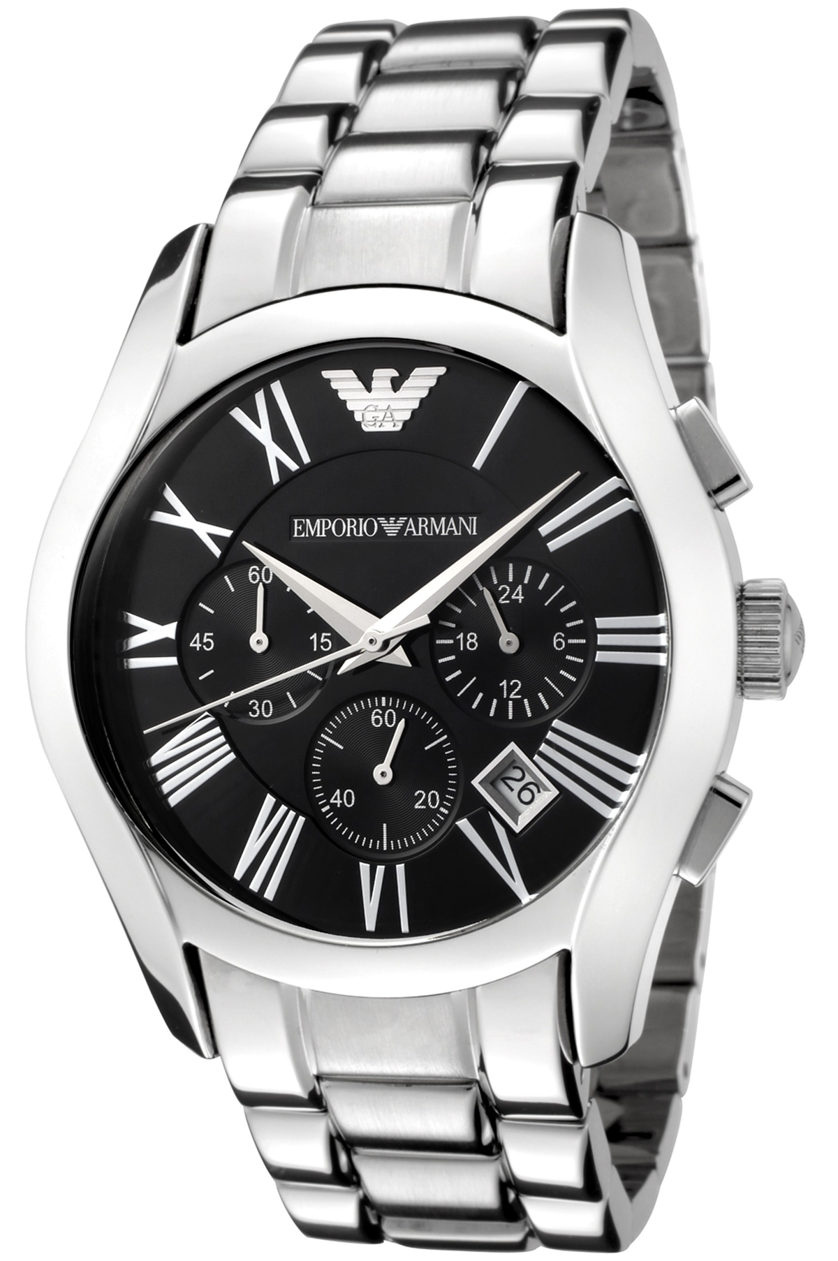 Emporio Armani Velente Chronograph Black Dial Silver Steel Strap Watch For Women - AR0674